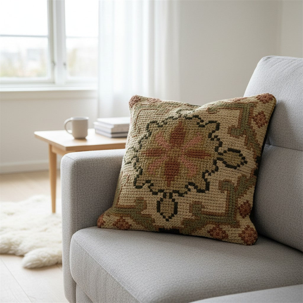 Antique Hand Woven Arraiolos Tapestry Cushion