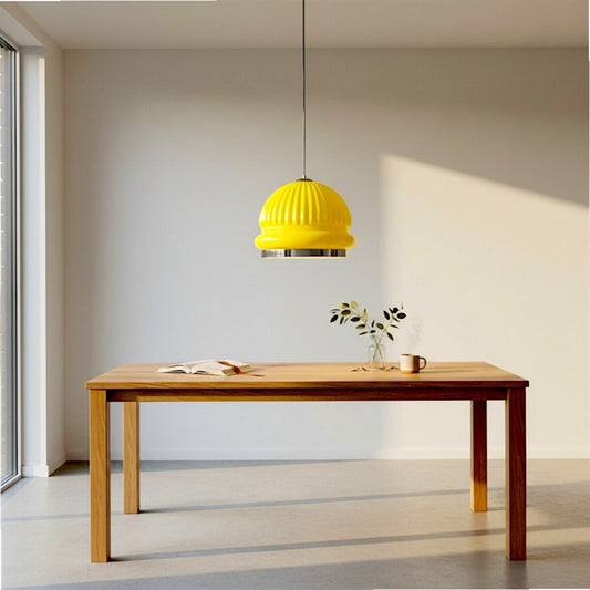 Ribbed Yellow Glass Pendant