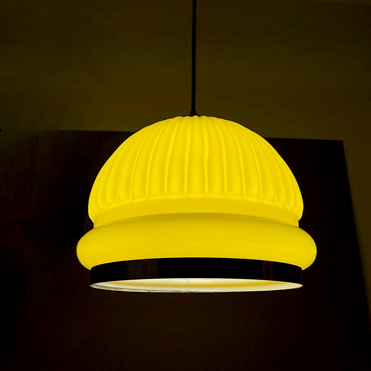 Ribbed Yellow Glass Pendant