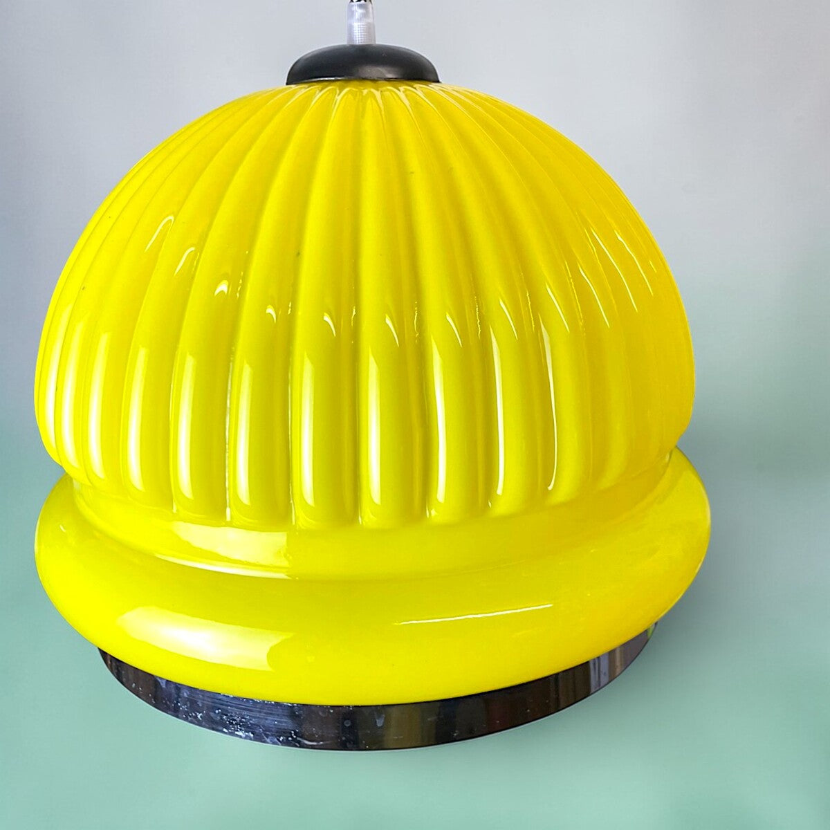 Ribbed Yellow Glass Pendant