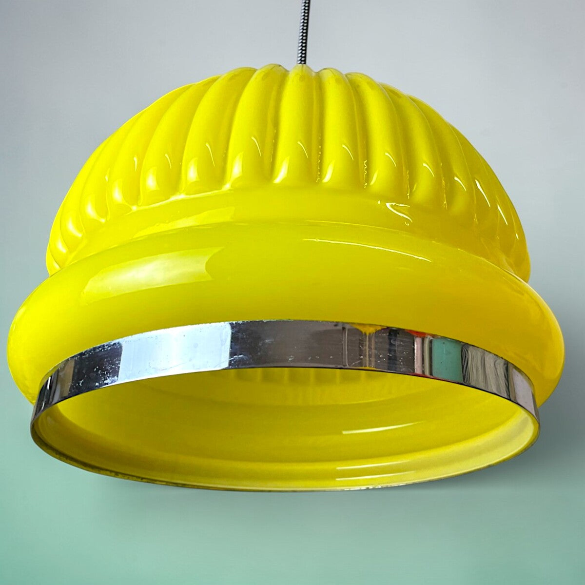 Ribbed Yellow Glass Pendant