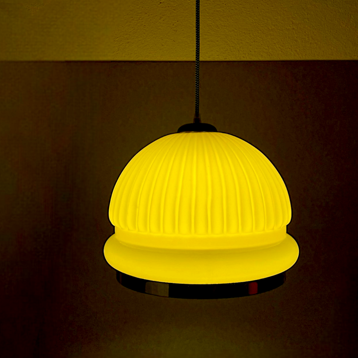 Ribbed Yellow Glass Pendant