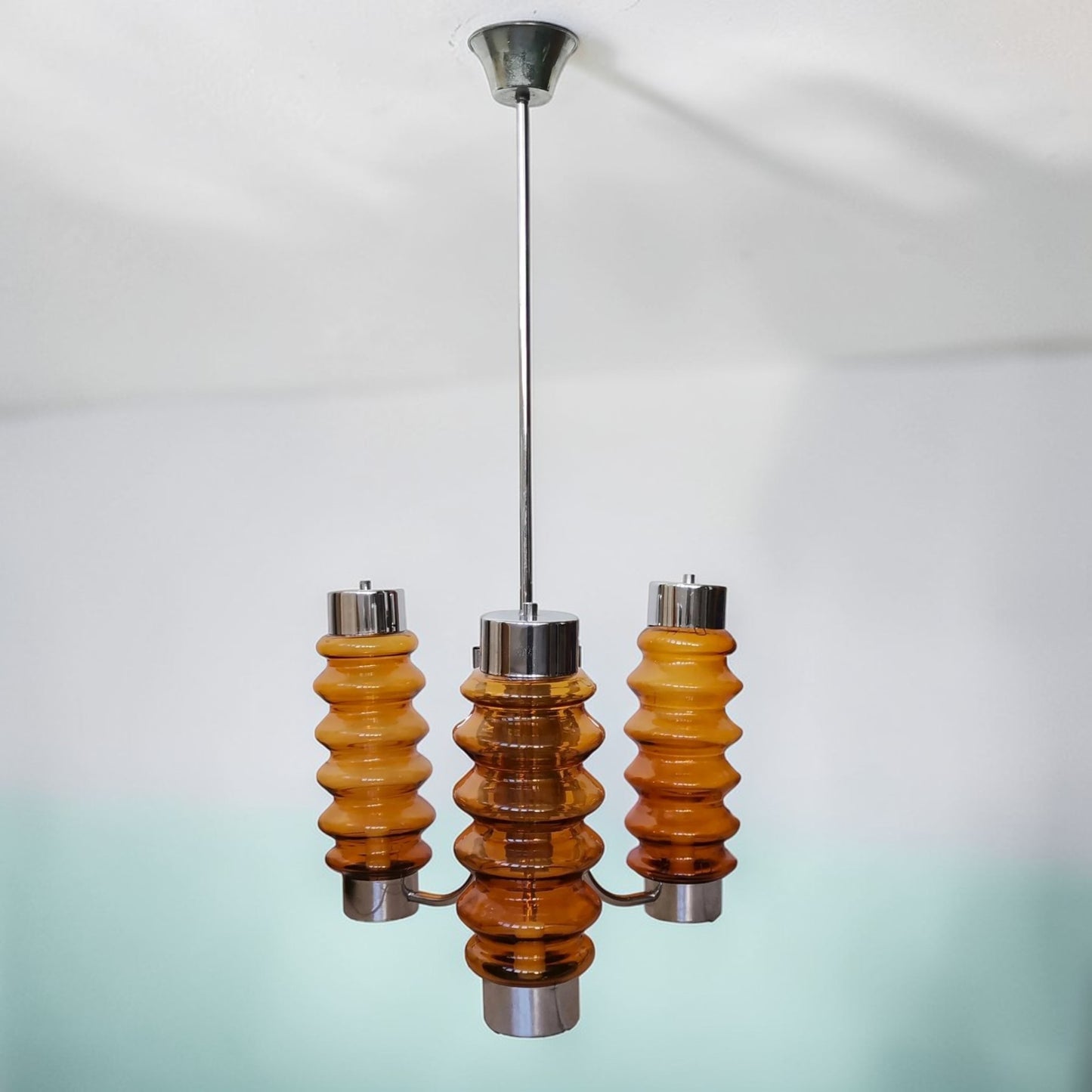 Sculptural Amber Glass Chandelier