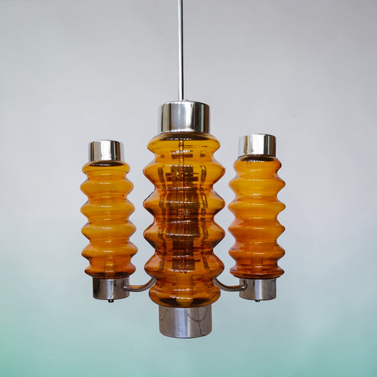 Sculptural Amber Glass Chandelier