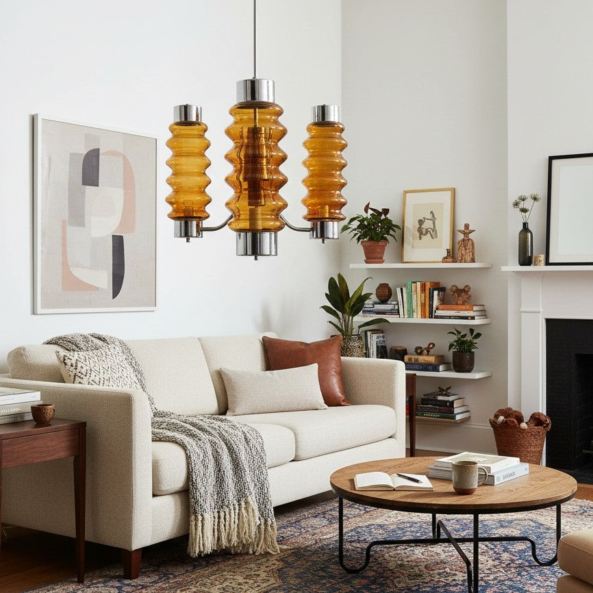 Sculptural Amber Glass Chandelier