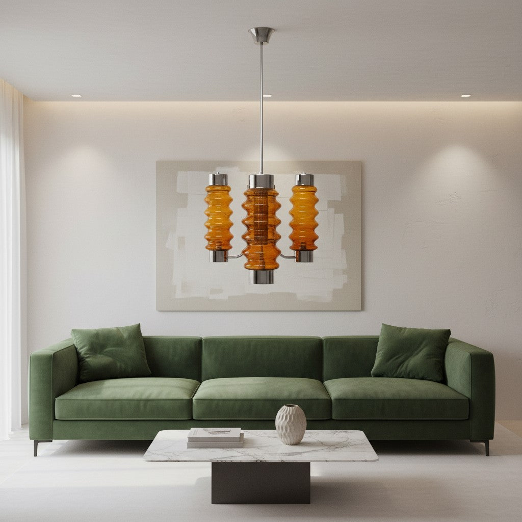 Sculptural Amber Glass Chandelier