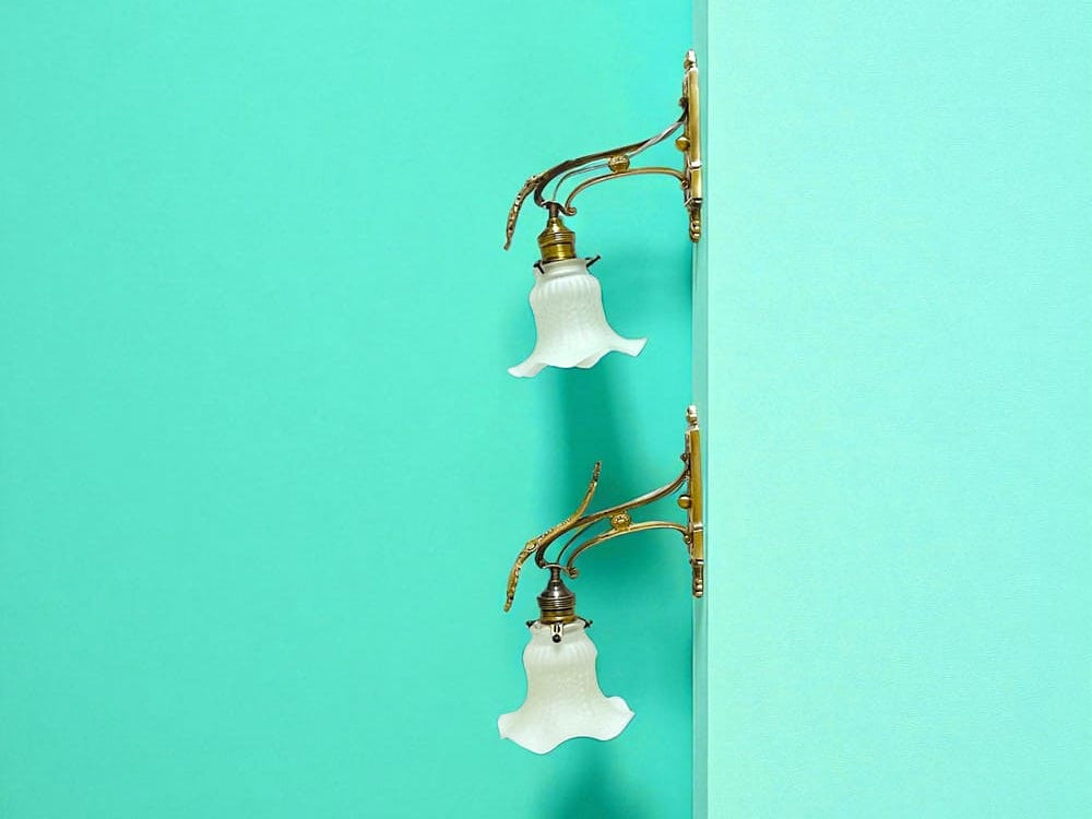 Pair Brass Tulip Wall Lamps