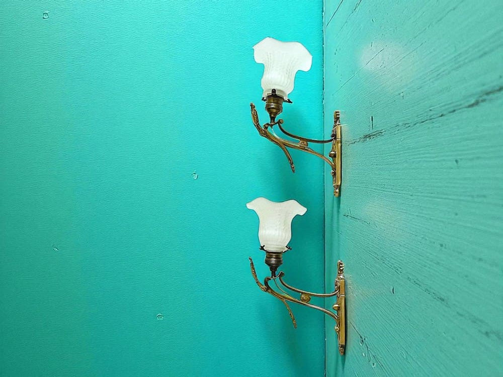 Pair Brass Tulip Wall Lamps