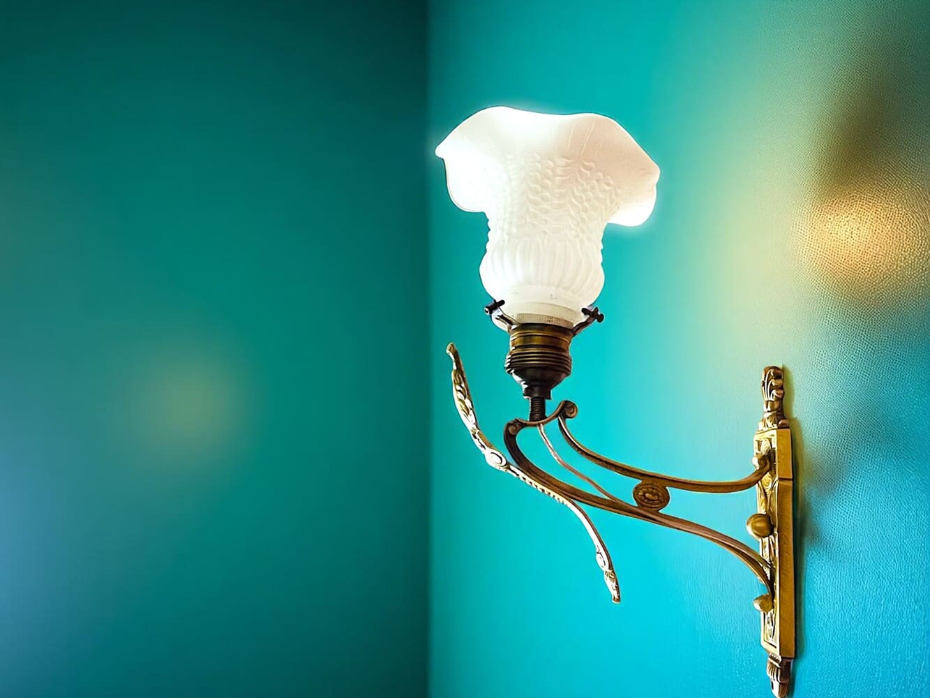 Pair Brass Tulip Wall Lamps