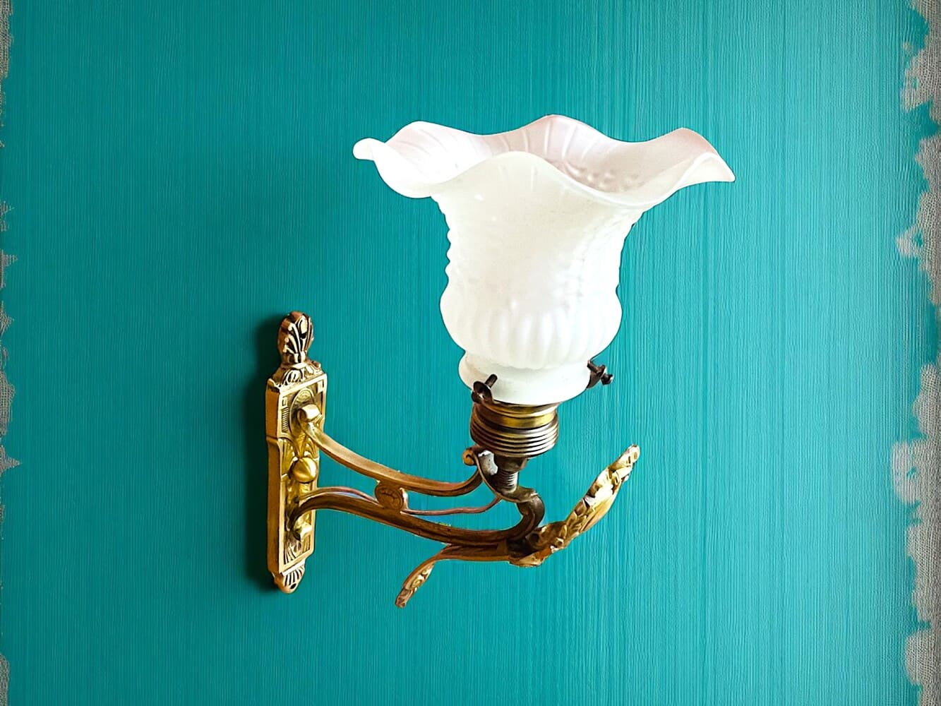 Pair Brass Tulip Wall Lamps