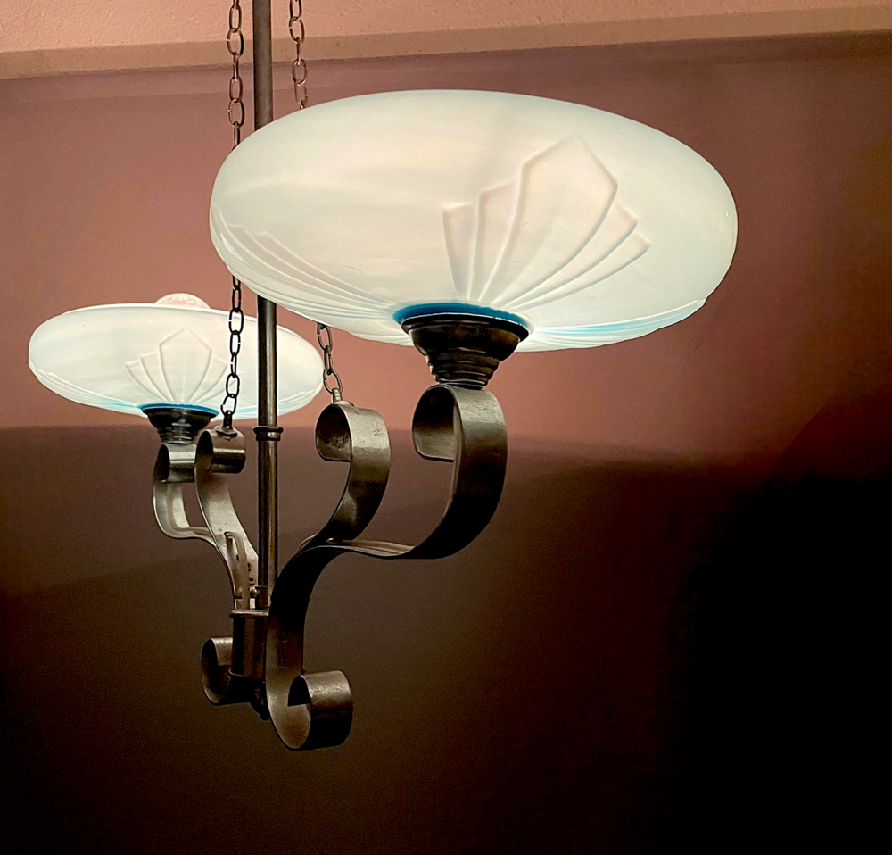 Art Deco chandelier uplight