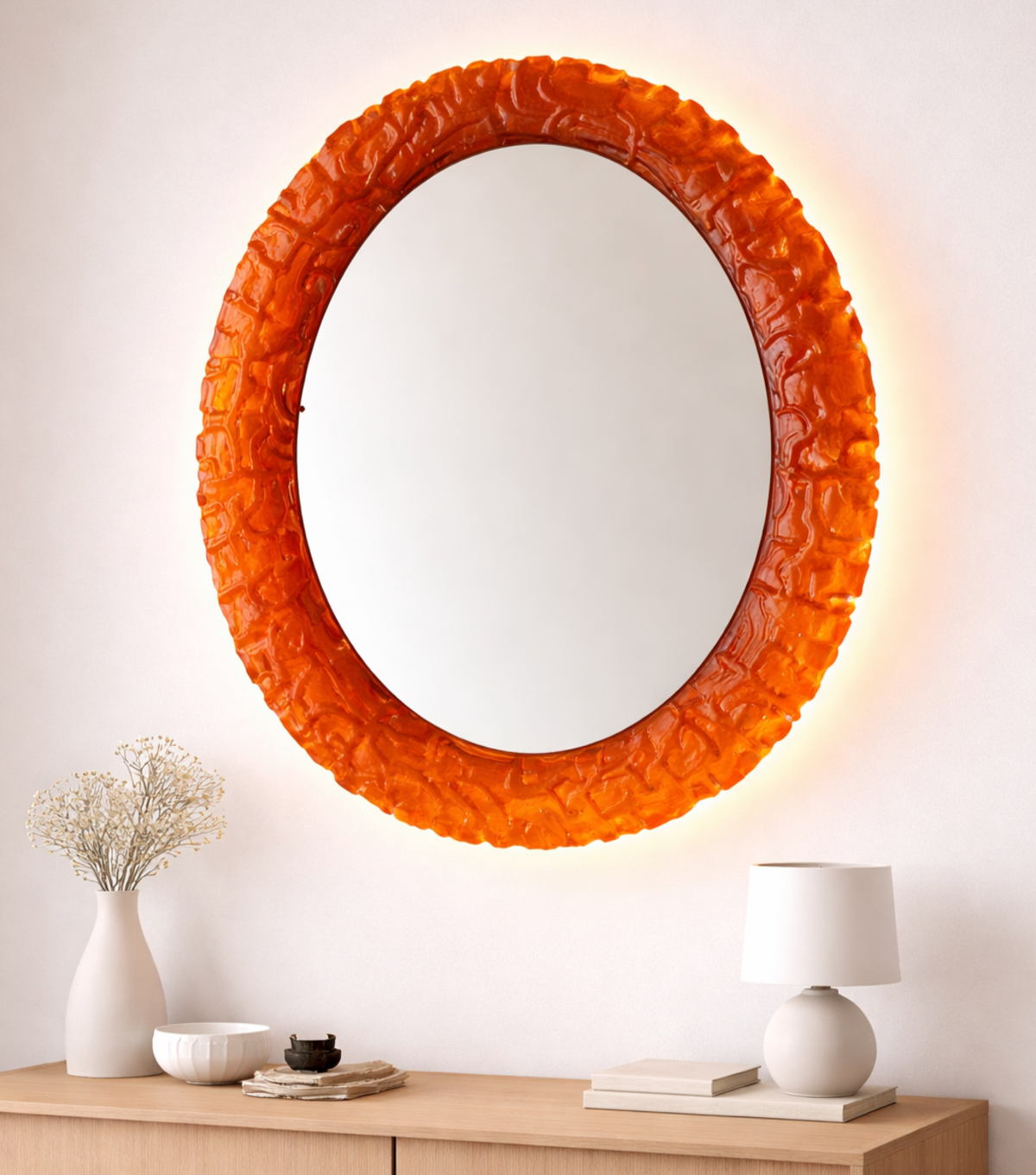 Large Oval backlit wall mirror by Hillebrand
