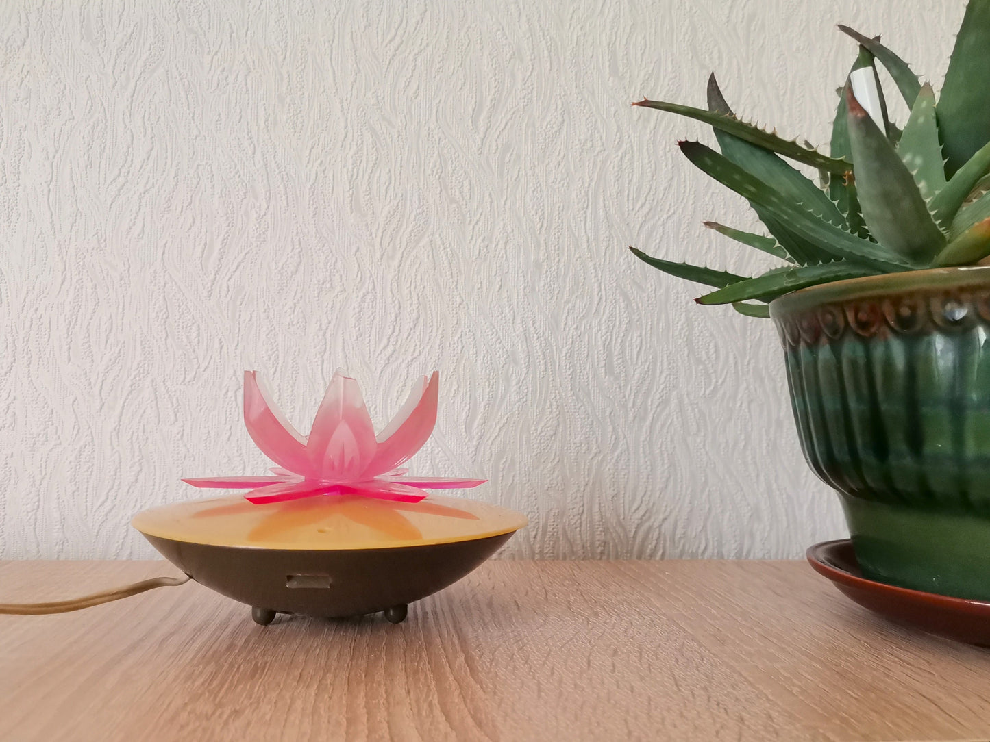 Small pink Water Lily or Lotus night light retro table lamp Eastern Europe