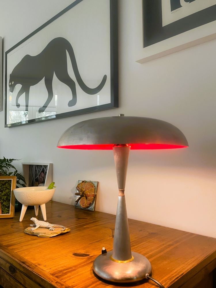 Aluminium mushroom table lamp in Stilnovo style