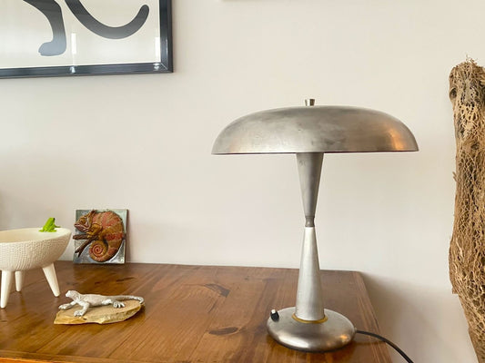 Aluminium mushroom table lamp in Stilnovo style