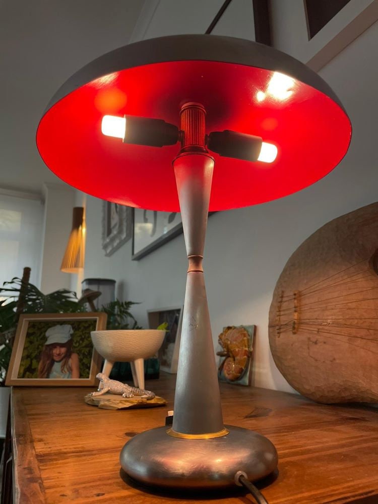 Aluminium mushroom table lamp in Stilnovo style