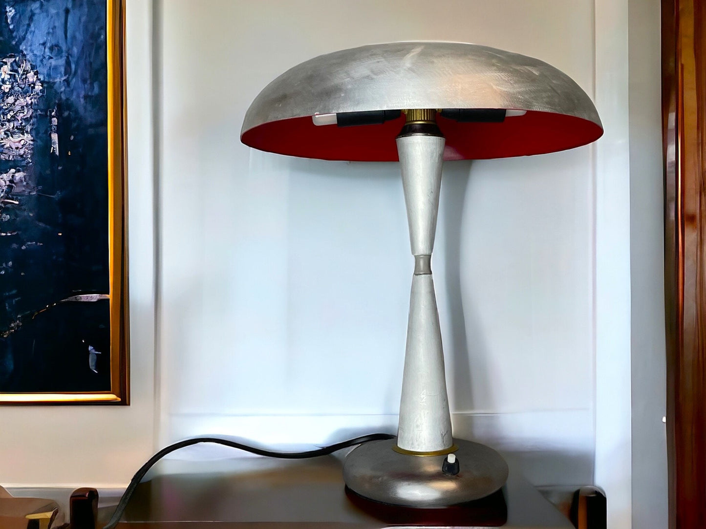 Aluminium mushroom table lamp in Stilnovo style