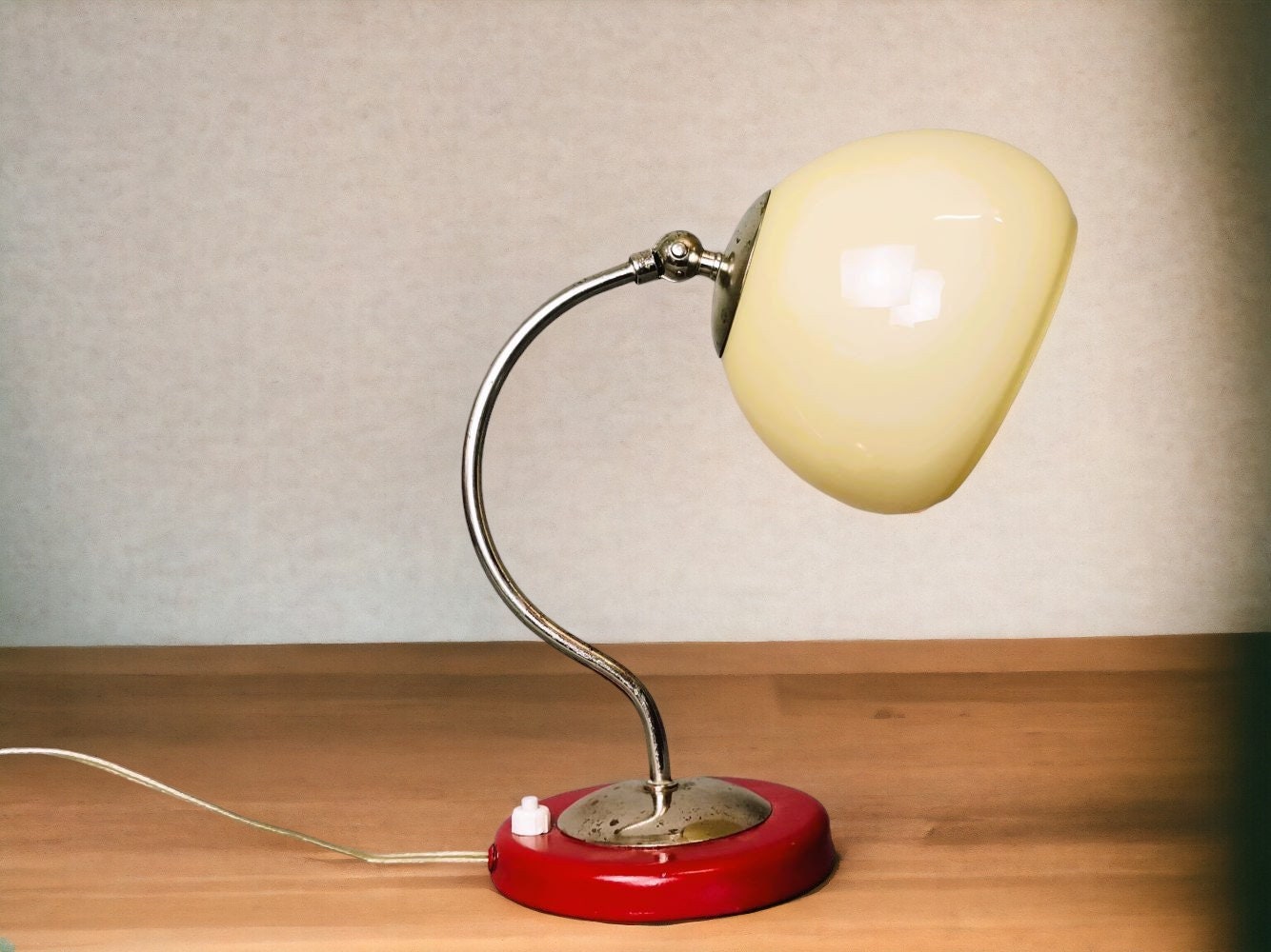 Small Stilnovo style desk or wall opaline glass adjustable lamp