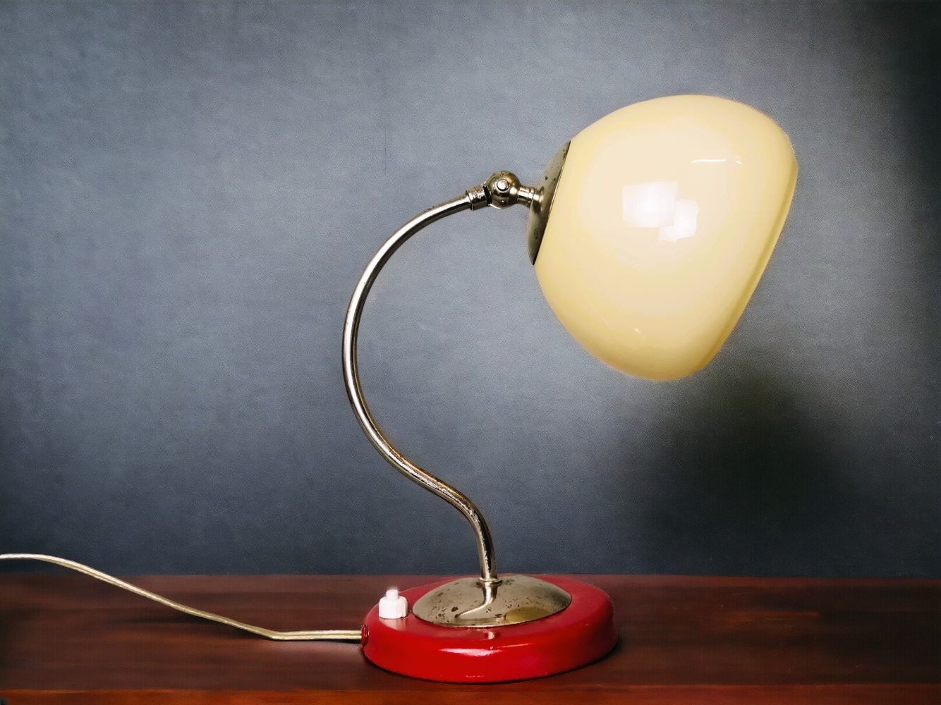 Small Stilnovo style desk or wall opaline glass adjustable lamp