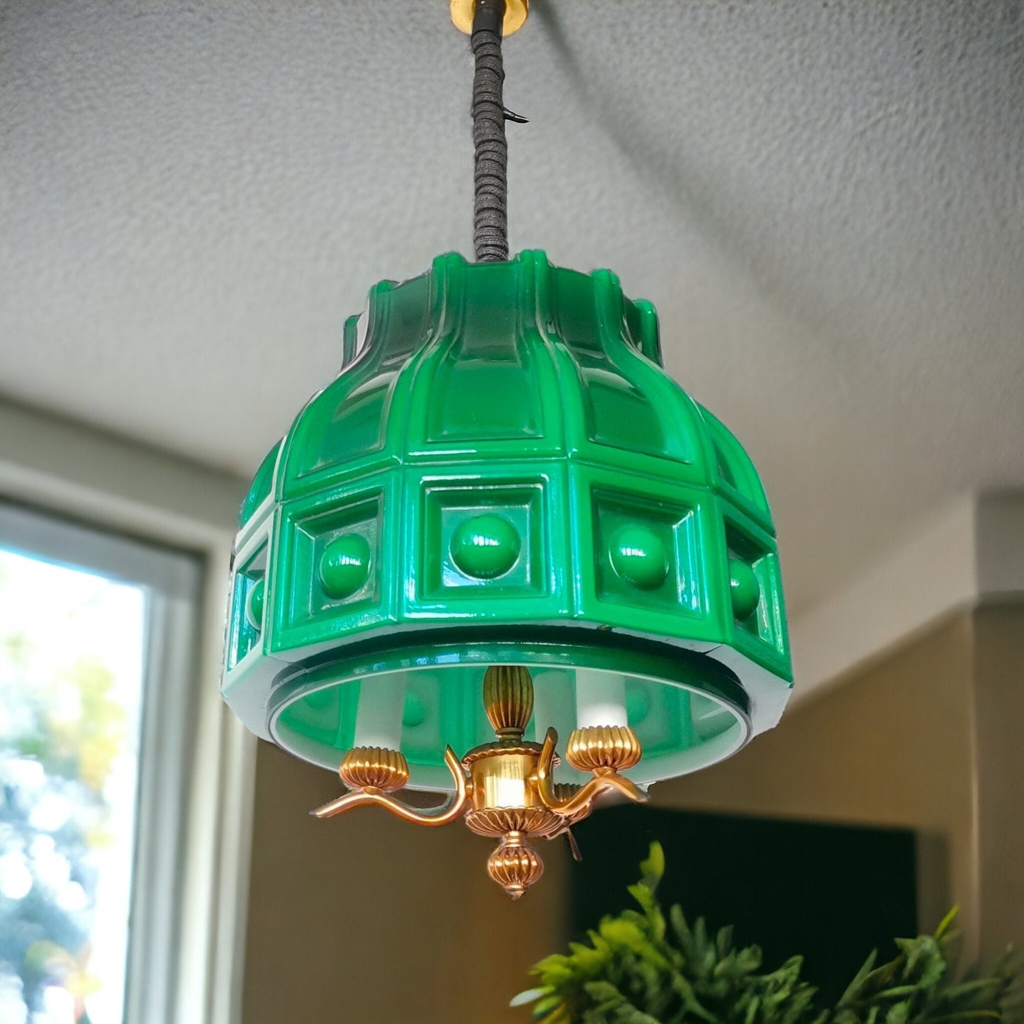 Helena Tynell for Flygsfors Mid Century Modern emerald green hanging lamp light fixture