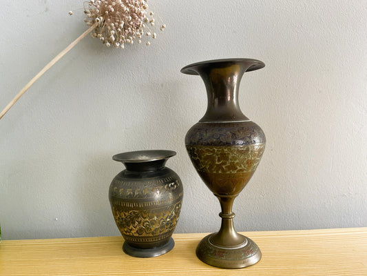 Pair of Islamic brass vases