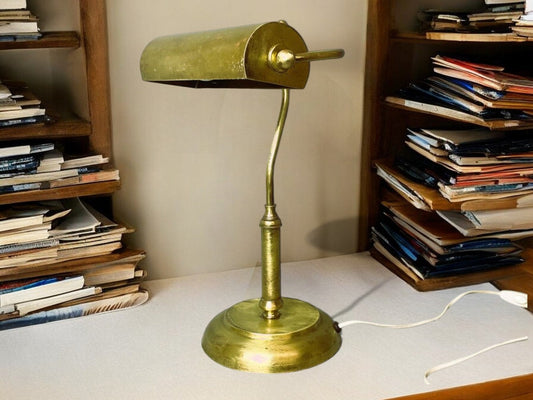 Vintage brass bankers office table lamp