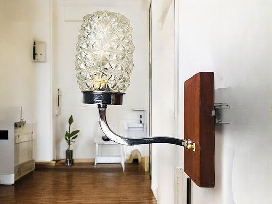 Retro wood and glass wall sconce light