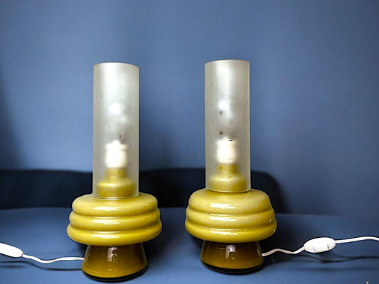 Pair green glass table lamps