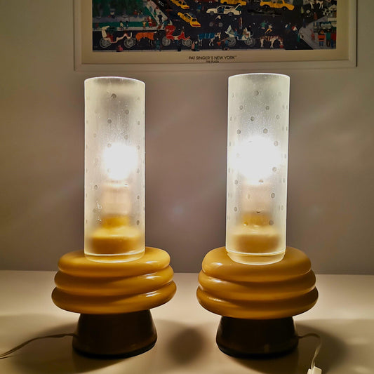 Pair green glass table lamps
