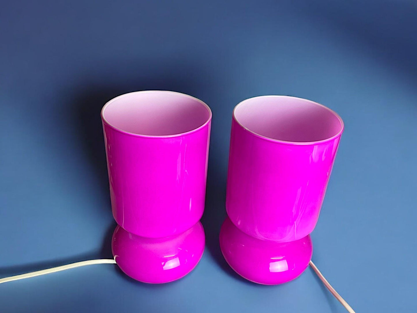 Pair colorful glass bedside table lamps pink fuchsia Ikea Lykta