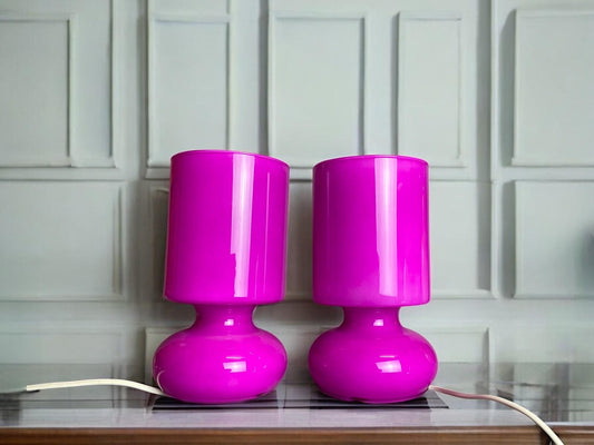 Pair pink fuchsia glass table lamps  Ikea Lykta