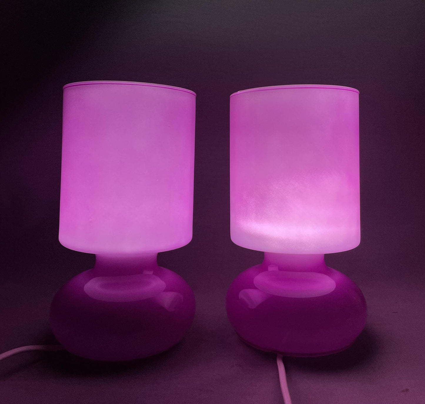 Pair colorful glass bedside table lamps pink fuchsia Ikea Lykta