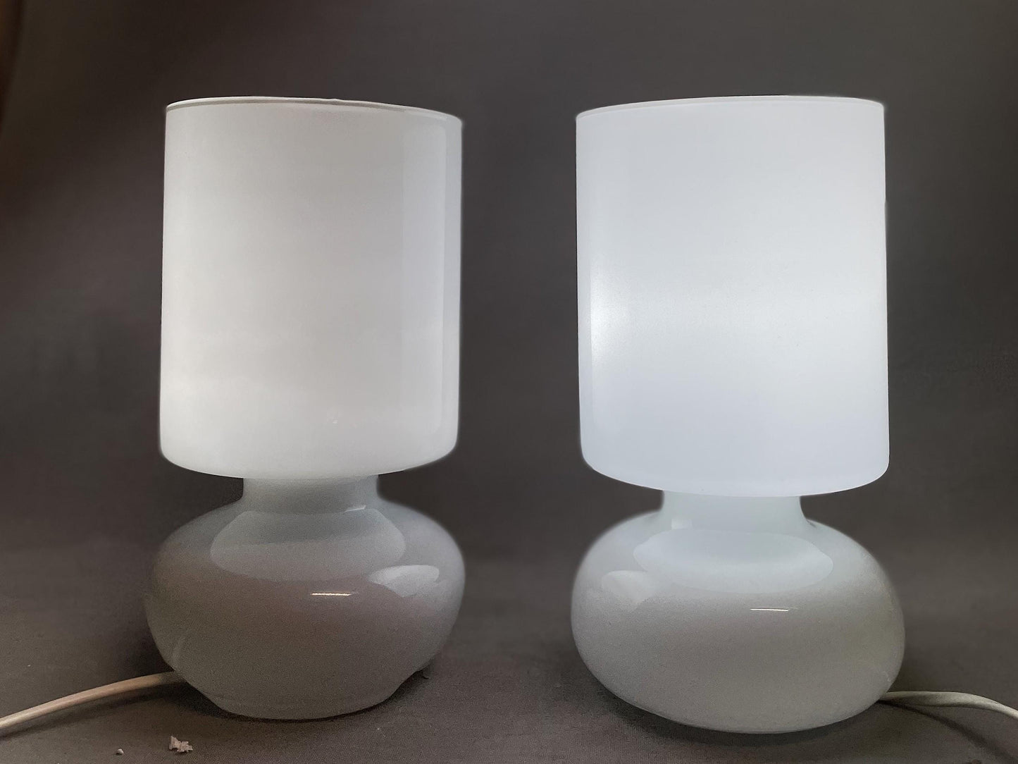 Pair colorful glass bedside table lamps pink white Ikea Lykta