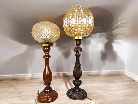 Pair of wooden buffet lamps
