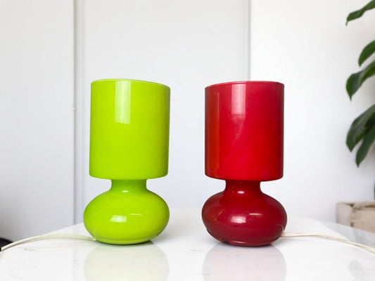 Pair colorful glass table lamps by Ikea