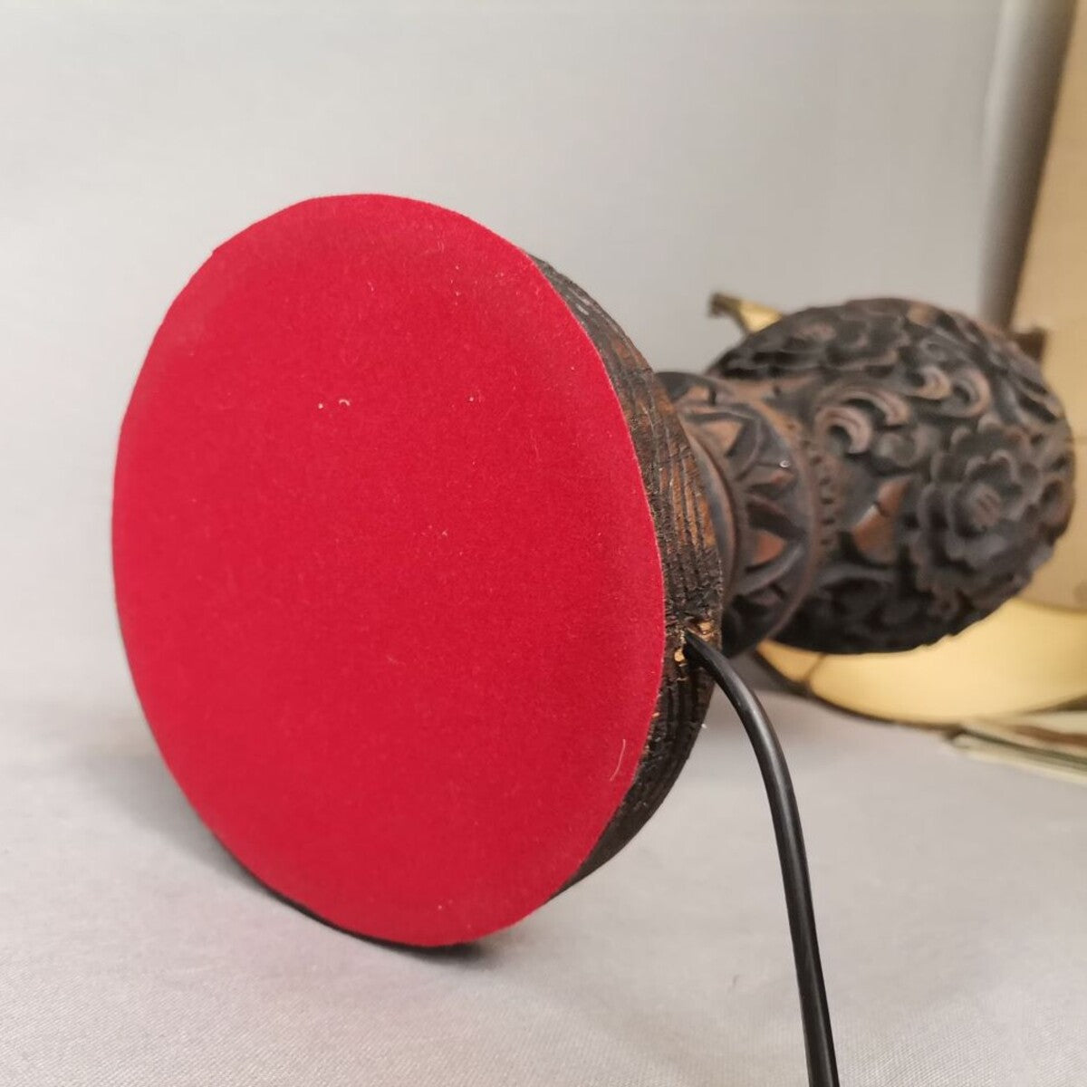Large carved wood buffet table lamp