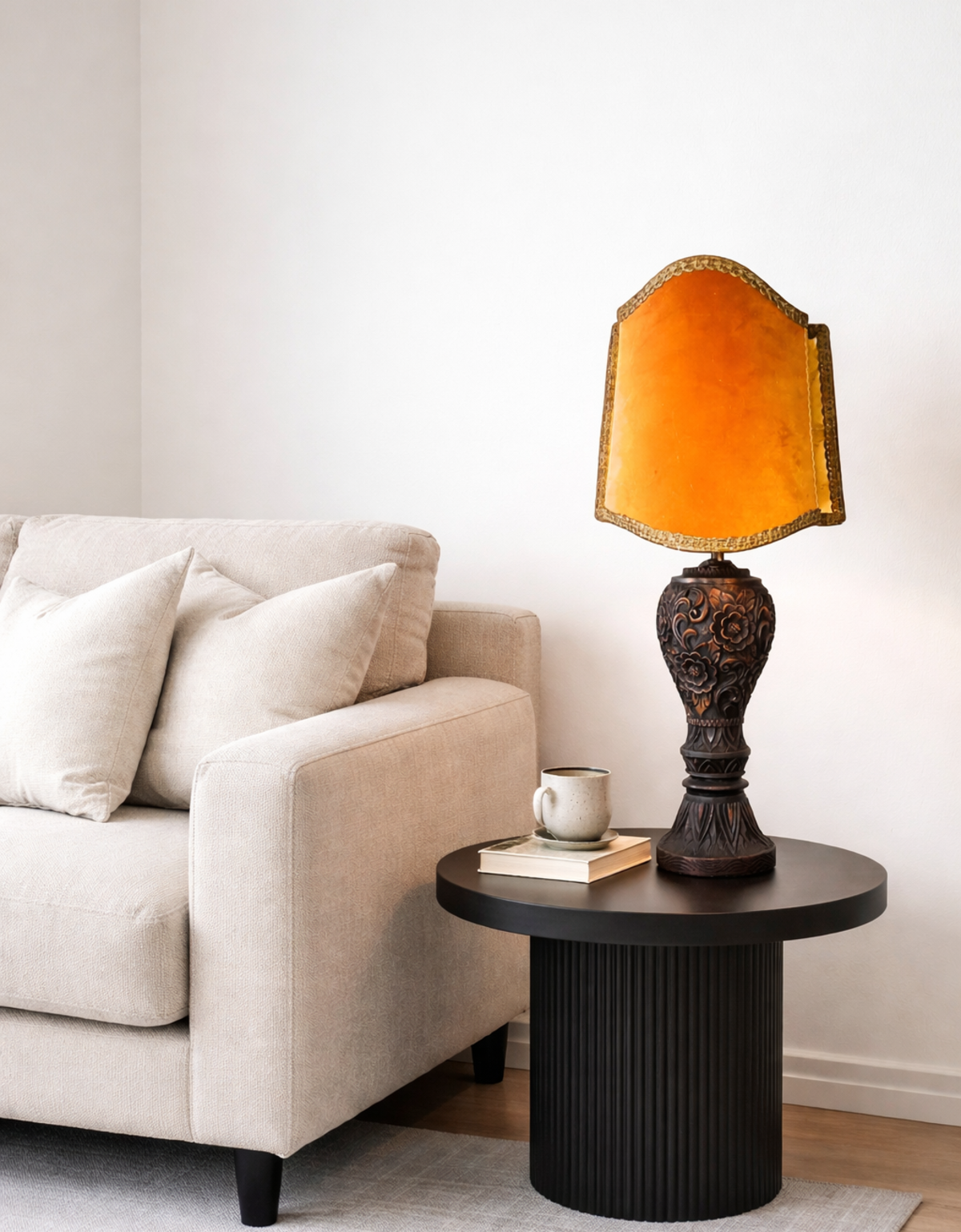Large carved wood buffet table lamp