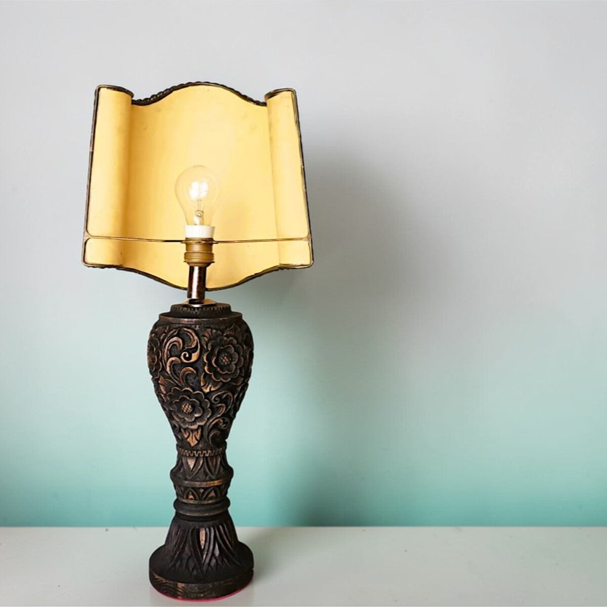Large carved wood buffet table lamp