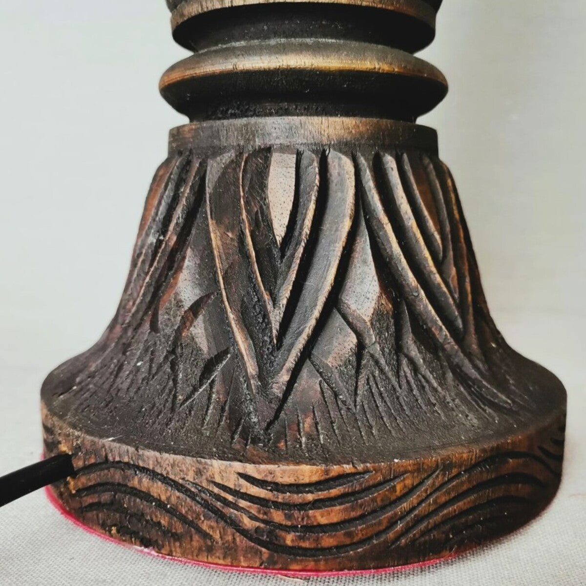 Large carved wood buffet table lamp