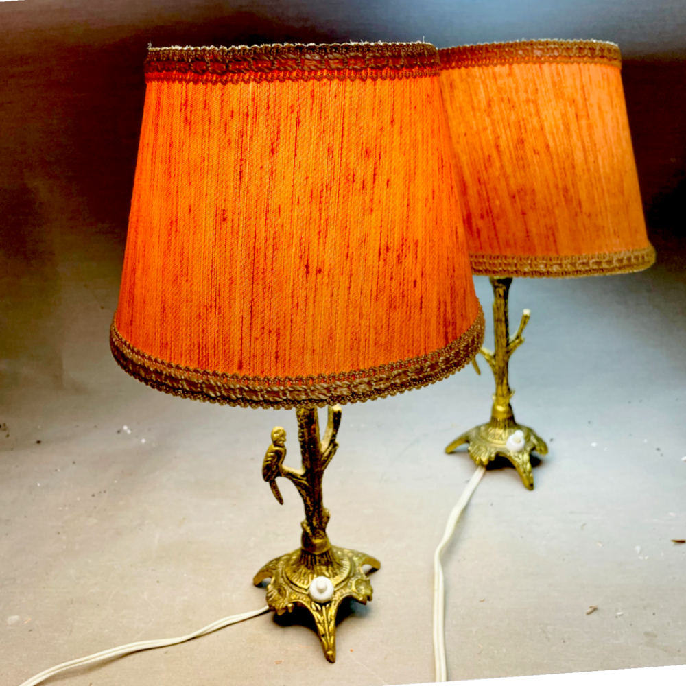 Pair Brass Bird Table Lamps