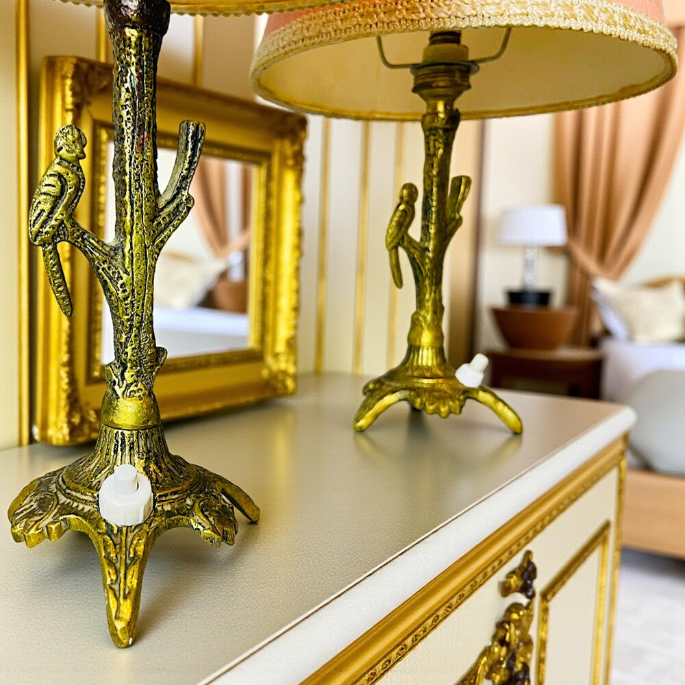 Pair Brass Bird Table Lamps