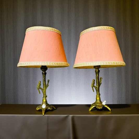 Pair Brass Bird Table Lamps