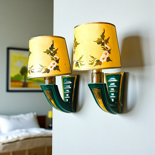 Pair of Green Ceramic Wall Sconces