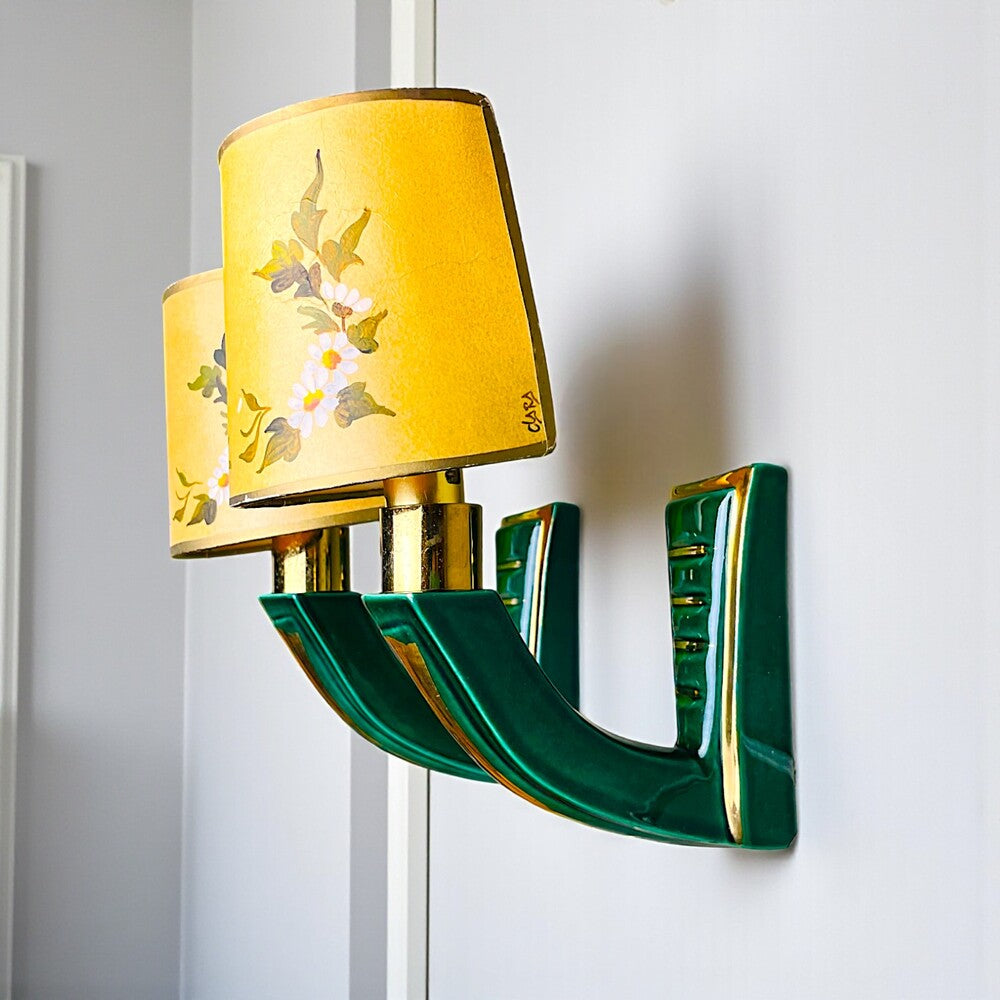 Pair of Green Ceramic Wall Sconces