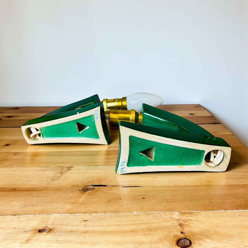 Pair of Green Ceramic Wall Sconces