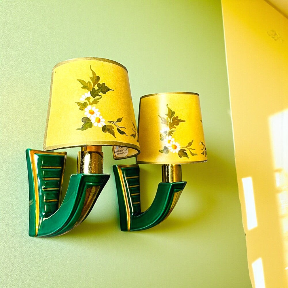 Pair of Green Ceramic Wall Sconces
