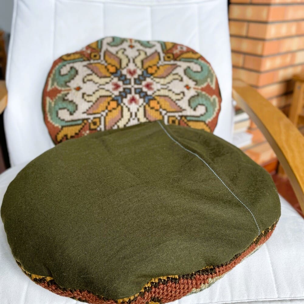 Pair Antique Portuguese Arraiolos Tapestry Cushions