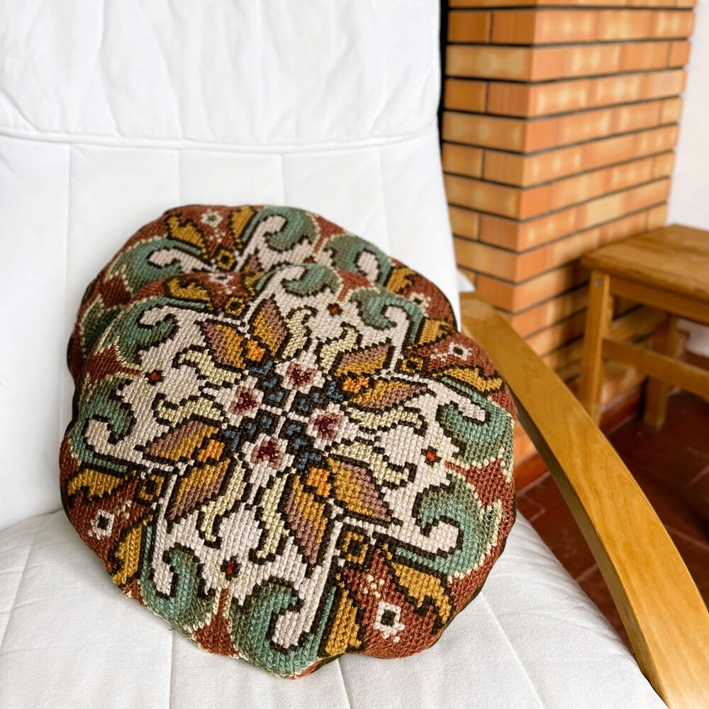 Pair Antique Portuguese Arraiolos Tapestry Cushions