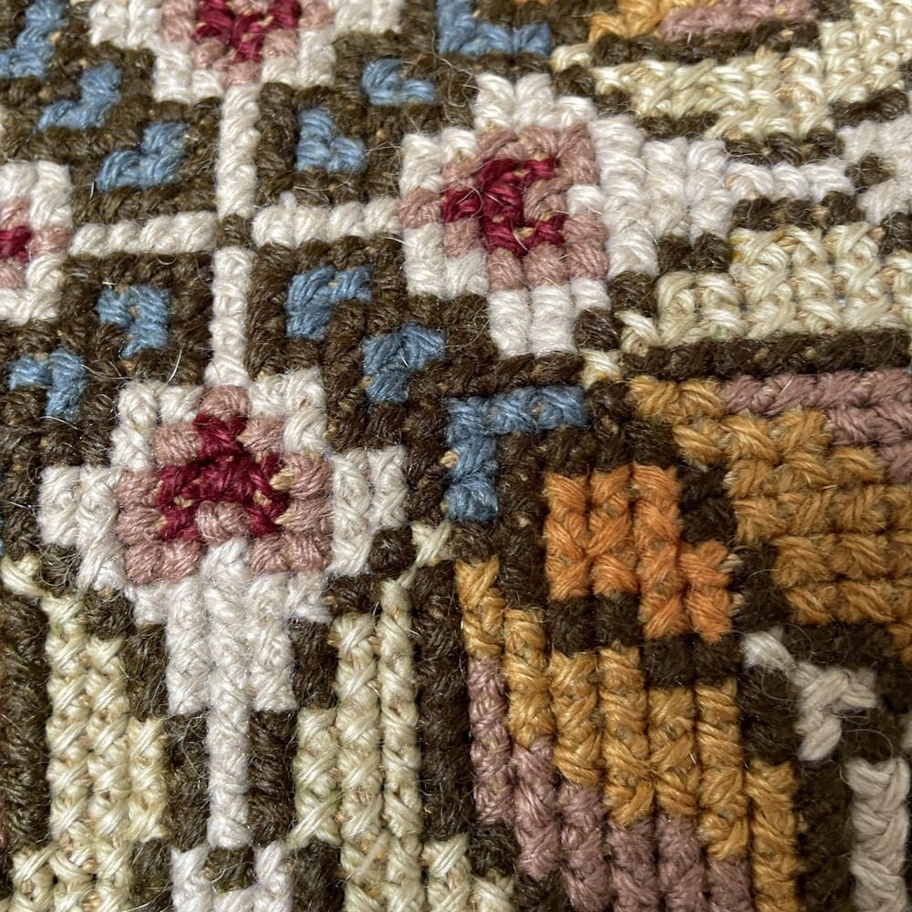 Pair Antique Portuguese Arraiolos Tapestry Cushions