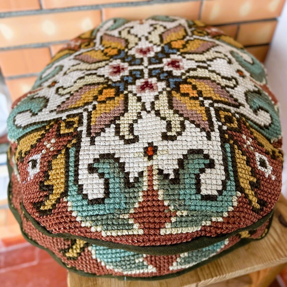 Pair Antique Portuguese Arraiolos Tapestry Cushions